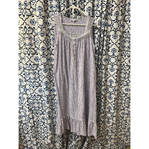 Eileen West Cotton Modal Lavender Print Nightgown Medium Floral Lace Tiered - Picture 1 of 9